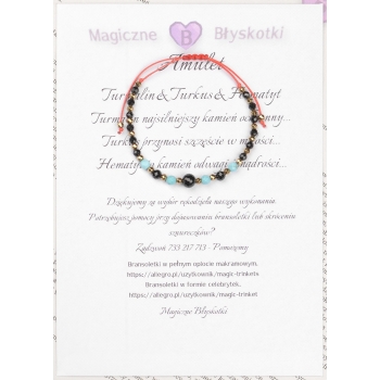 Bransoletka celebrytka czarny TURMALIN TURKUS HEMATYT ochrona i szczęście